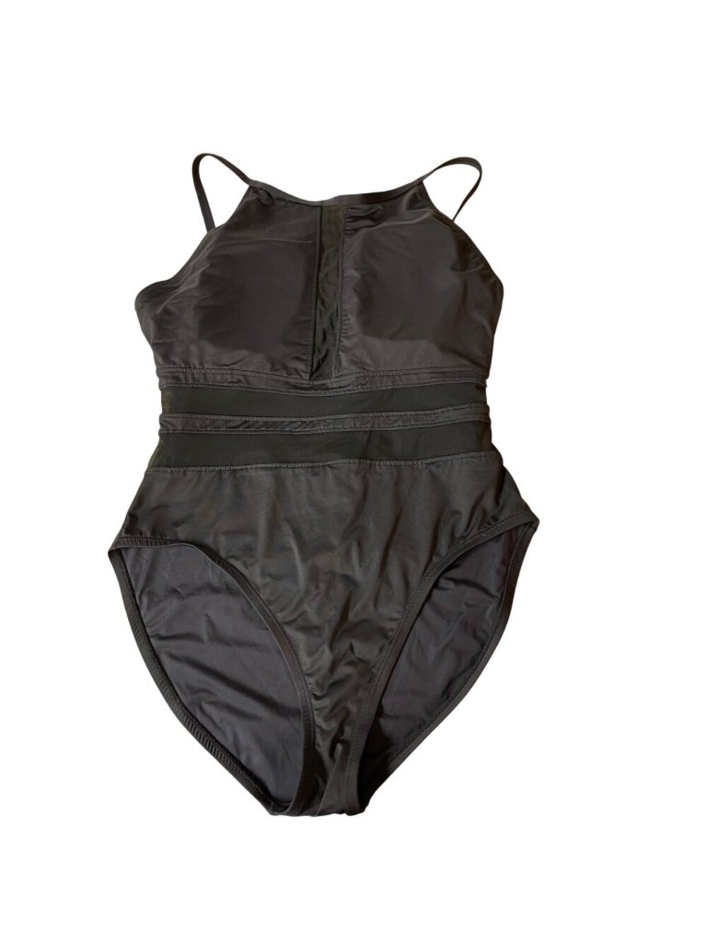 La Blanca High Neck Mesh One Piece Swimsuit Black Sz 12 Neutral LB71Z19M